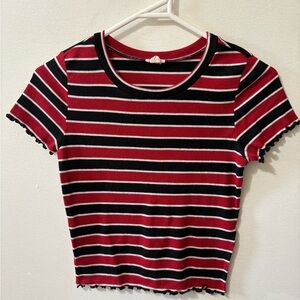 Garage Red and Black Striped Short Sleeve Tee
